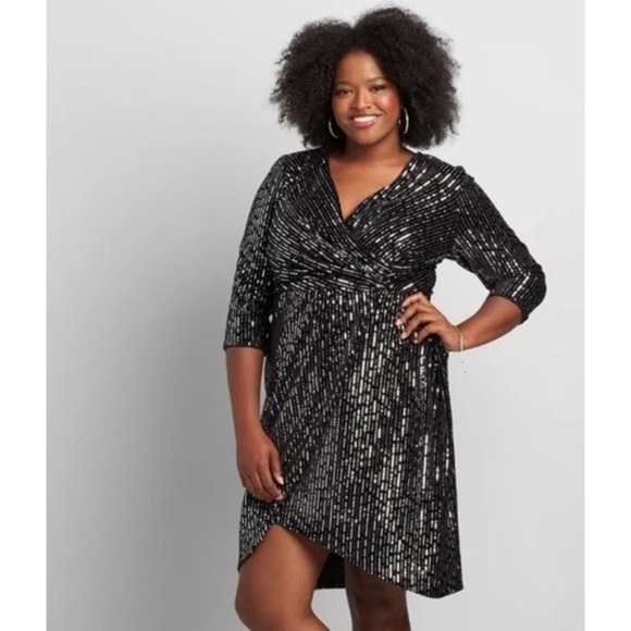 NEW LANE BRYANT CROSSOVER SEQUIN VELVET SHEATH DRESS SZ 16 NWOT - Picture 4 of 4